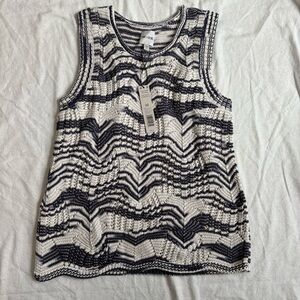 NIC+ZOE Wave Mix Knit Sleeveless Tank Top Indigo Multi Boho